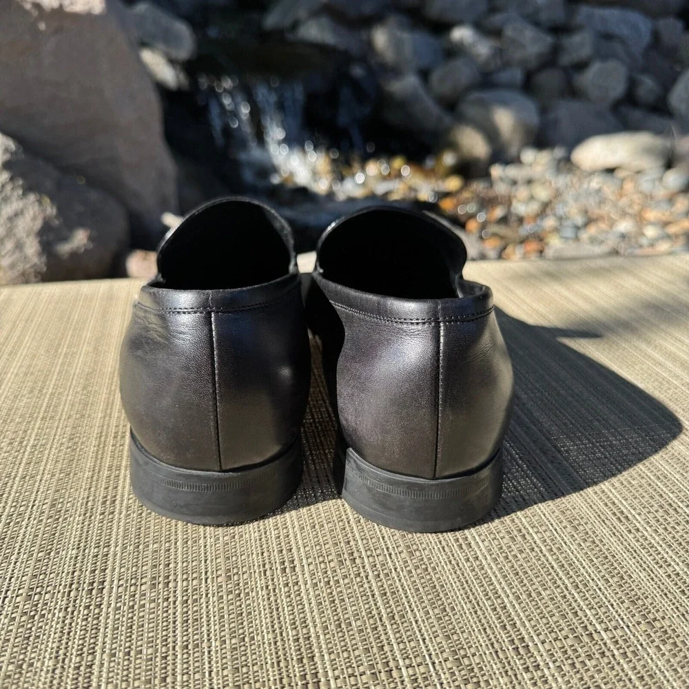 Salvatore Ferragamo Mens 03VG 4822 Black Leather Square‎ Toe Loafers Size 8 D